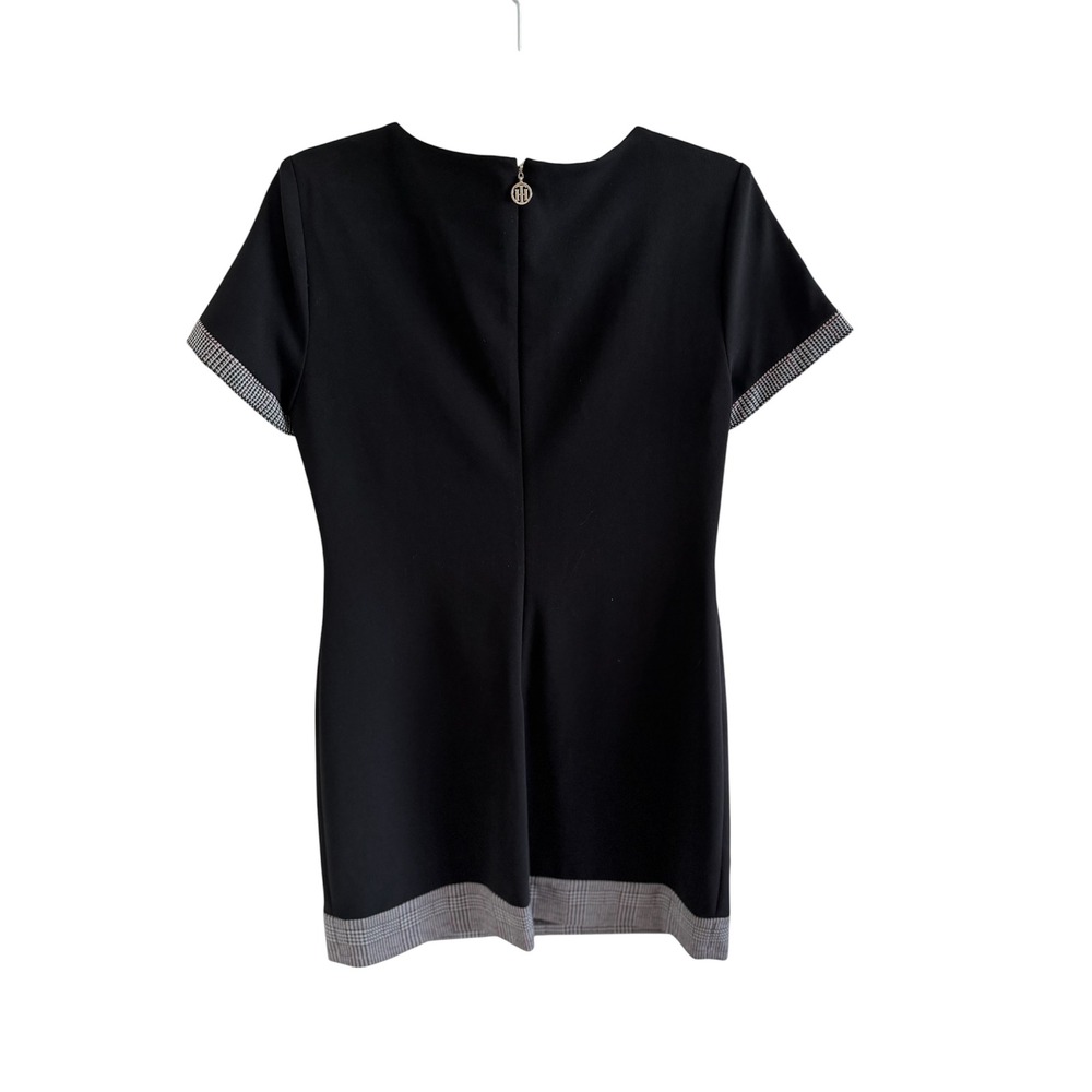 Tommy Hilfiger Black Shift Dress Plaid Trim Size 8 Classic Preppy Chic - Picture 6 of 9